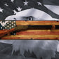 Walker Wood Gifts Rustic Old Glory Eagle Flag Lever Action Rifle Display with Knotty Pine Faux Live Edge – A Perfect Collectors' Gift