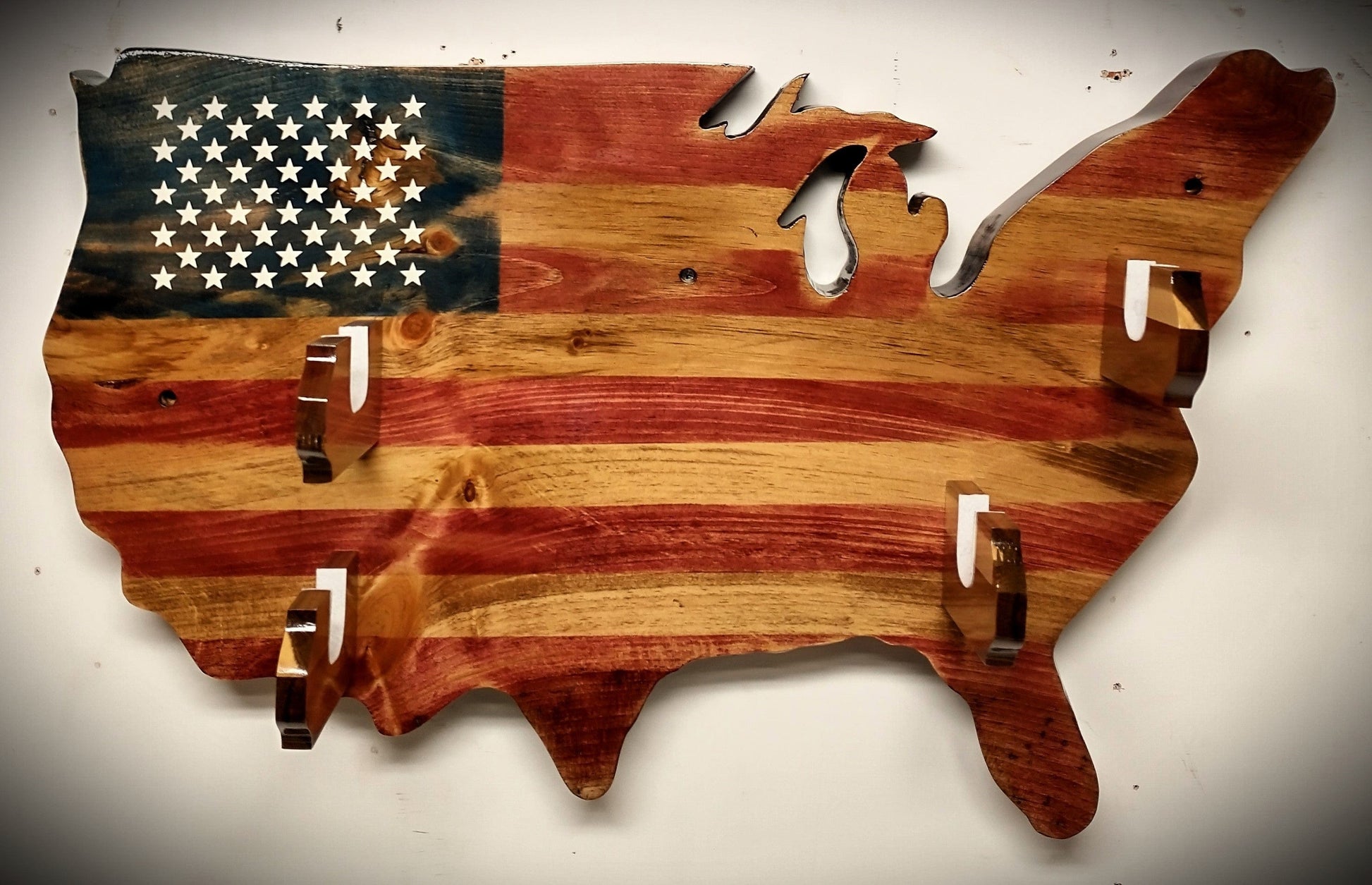 Walker Wood Gifts Rustic Old Glory USA Lever Action Rifle Shotgun Wall Display Collector Gift