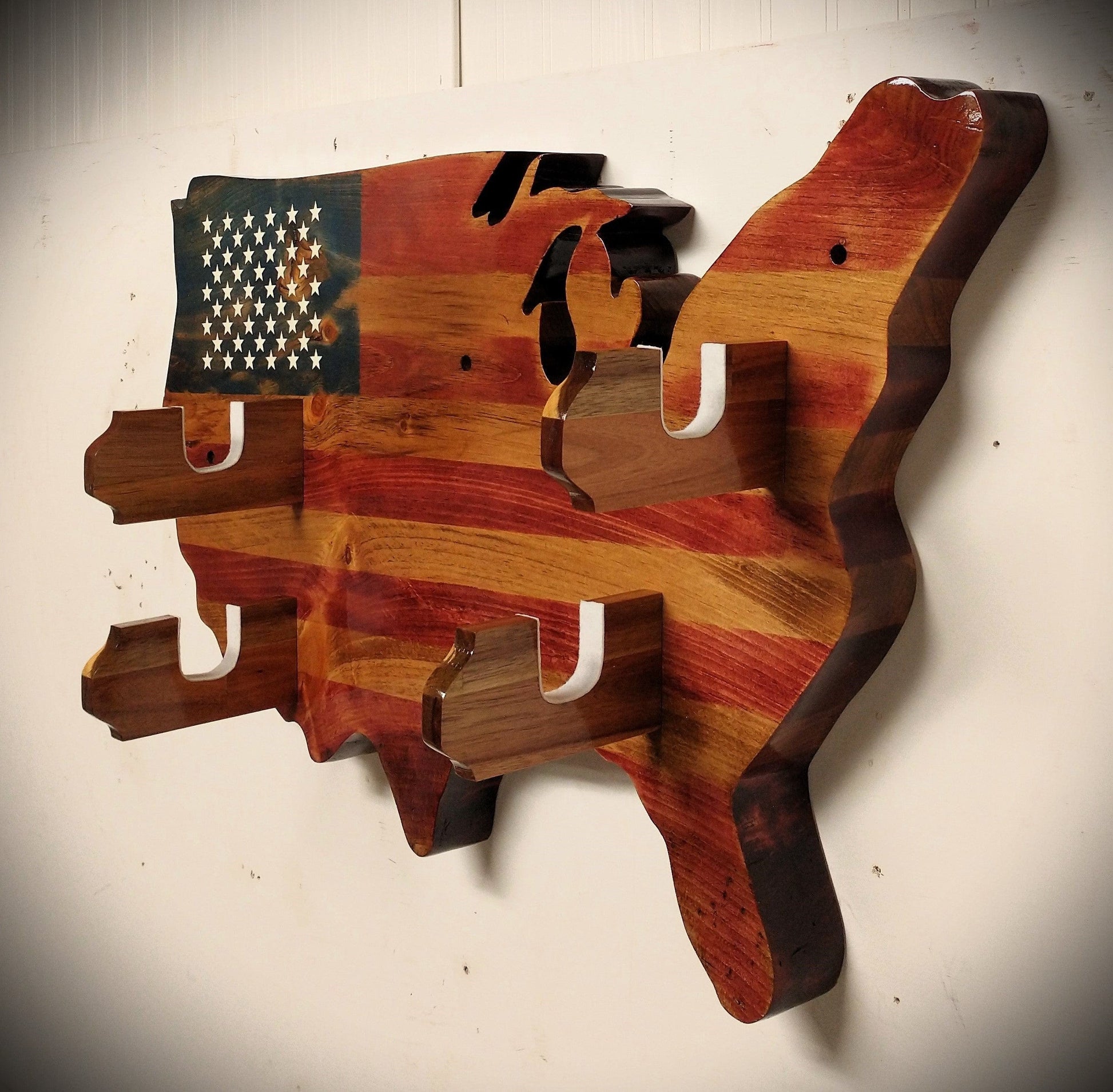 Walker Wood Gifts Rustic Old Glory USA Lever Action Rifle Shotgun Wall Display Collector Gift