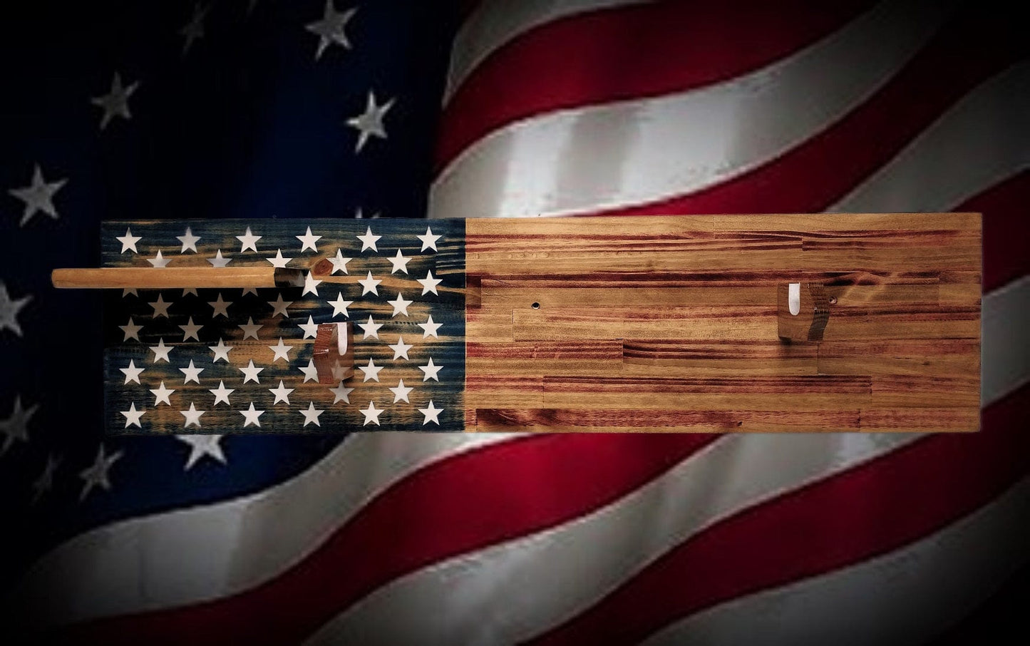 Walker Wood Gifts Rustic Old Glory Vintage M1 Carbine Rifle Wall Display with Shelf Patriot American Decor Soldier Collectors Gift