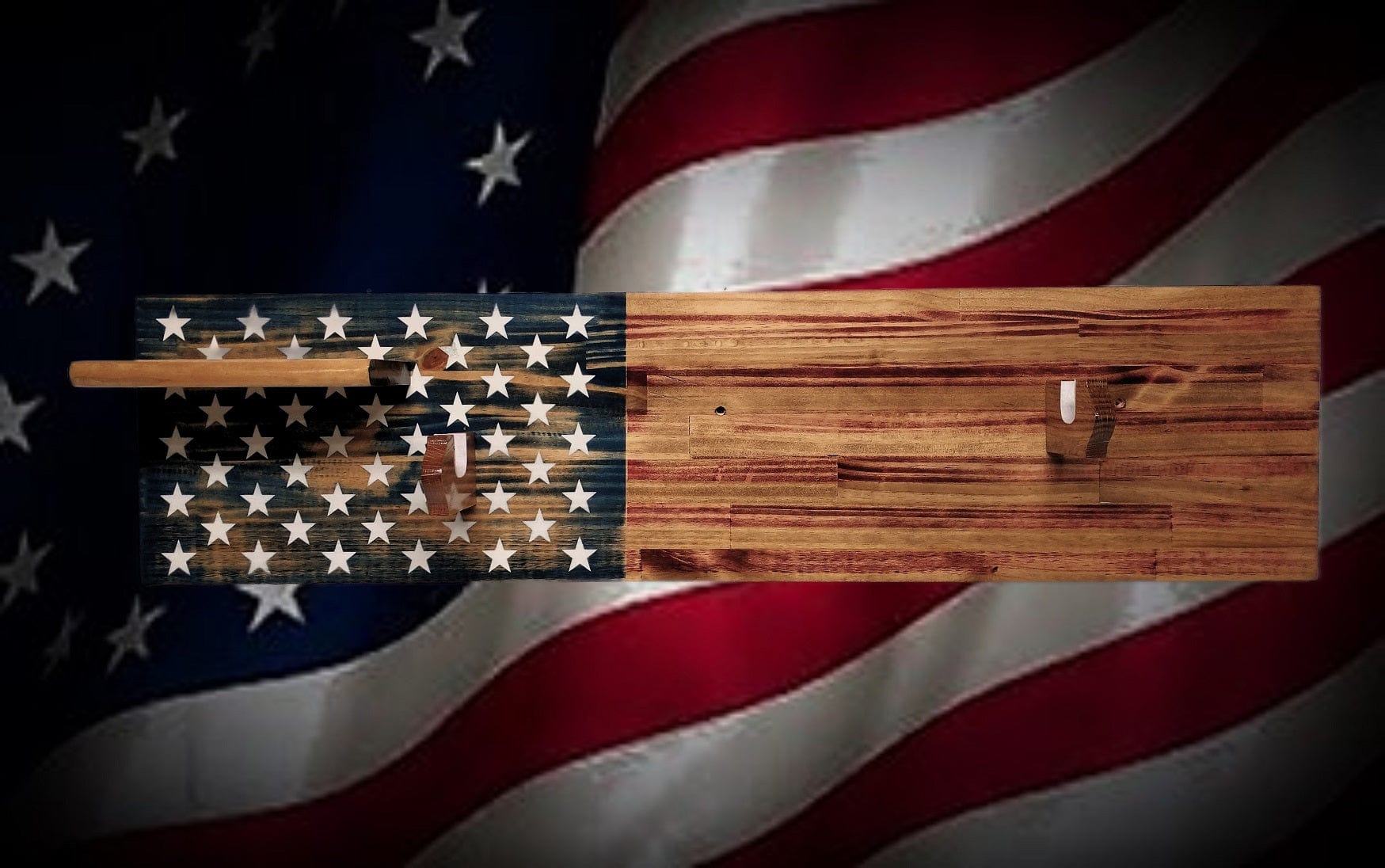 Walker Wood Gifts Rustic Old Glory Vintage M1 Carbine Rifle Wall Display with Shelf Patriot American Decor Soldier Collectors Gift