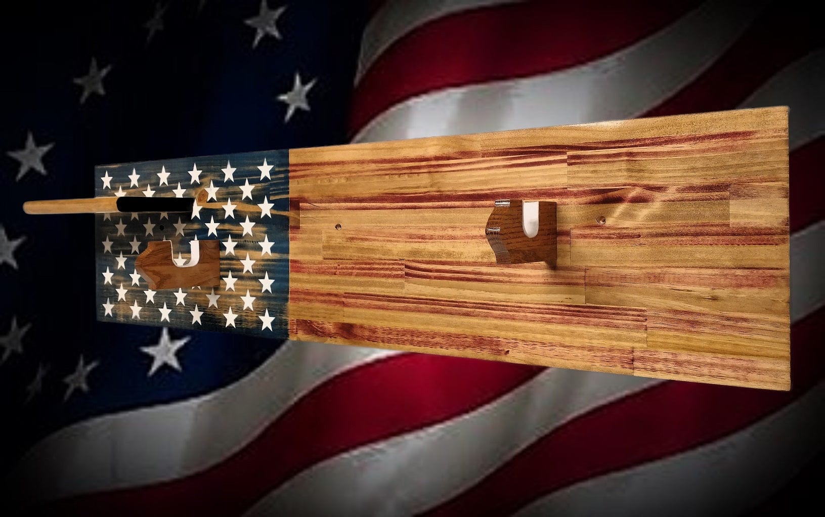 Walker Wood Gifts Rustic Old Glory Vintage M1 Carbine Rifle Wall Display with Shelf Patriot American Decor Soldier Collectors Gift