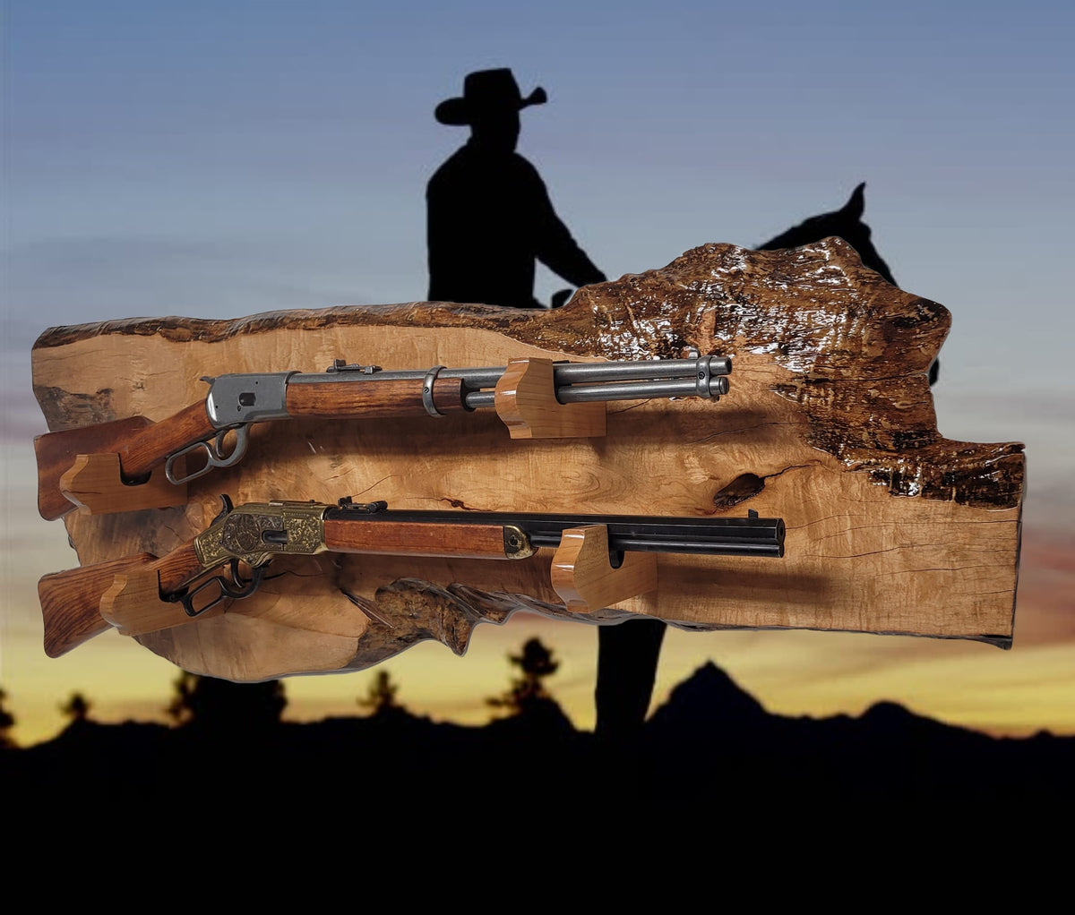 Walker Wood Gifts Rustic One-of-a-Kind Large 2 Place Lever Action Cherry Lever Action Wall Display Perfect Collector's Gift!