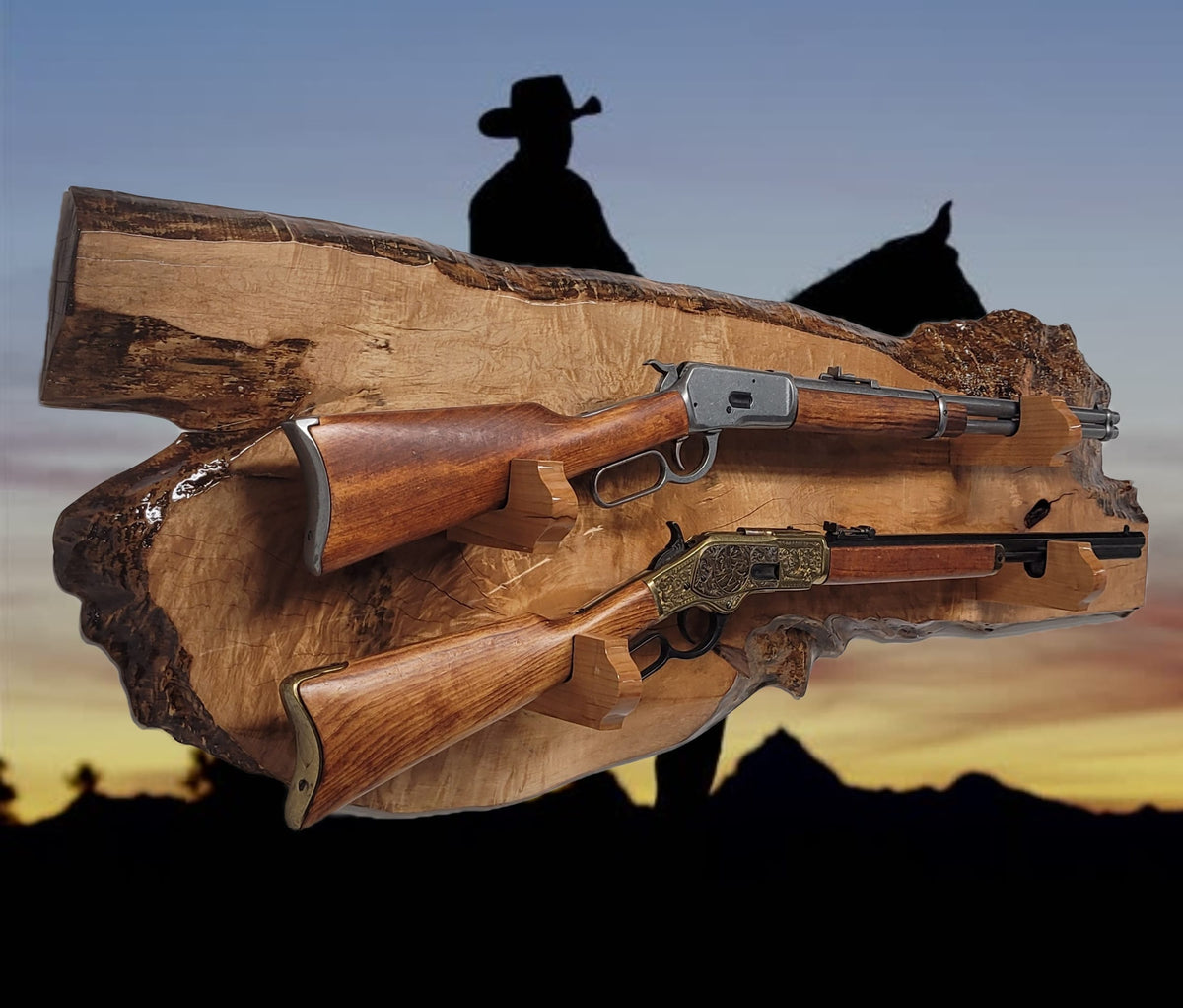 Walker Wood Gifts Rustic One-of-a-Kind Large 2 Place Lever Action Cherry Lever Action Wall Display Perfect Collector's Gift!