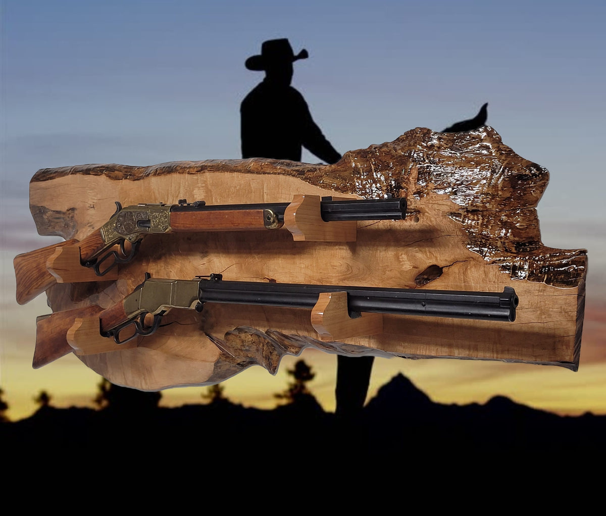 Walker Wood Gifts Rustic One-of-a-Kind Large 2 Place Lever Action Cherry Wall Display Perfect Collector's Gift!
