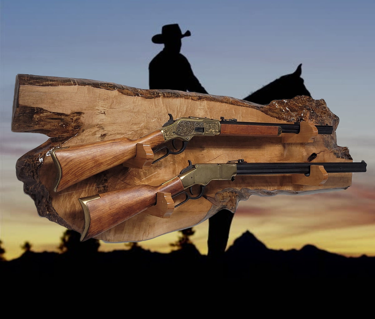 Walker Wood Gifts Rustic One-of-a-Kind Large 2 Place Lever Action Cherry Wall Display Perfect Collector's Gift!