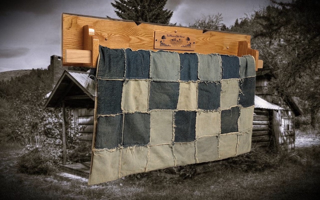 Walker Wood Gifts rustic quilt rack Rustic Cabin Oak Wall-Mounted Quilt Rack: "No Place Like Home" The Ideal Farmhouse Home Decor Gift