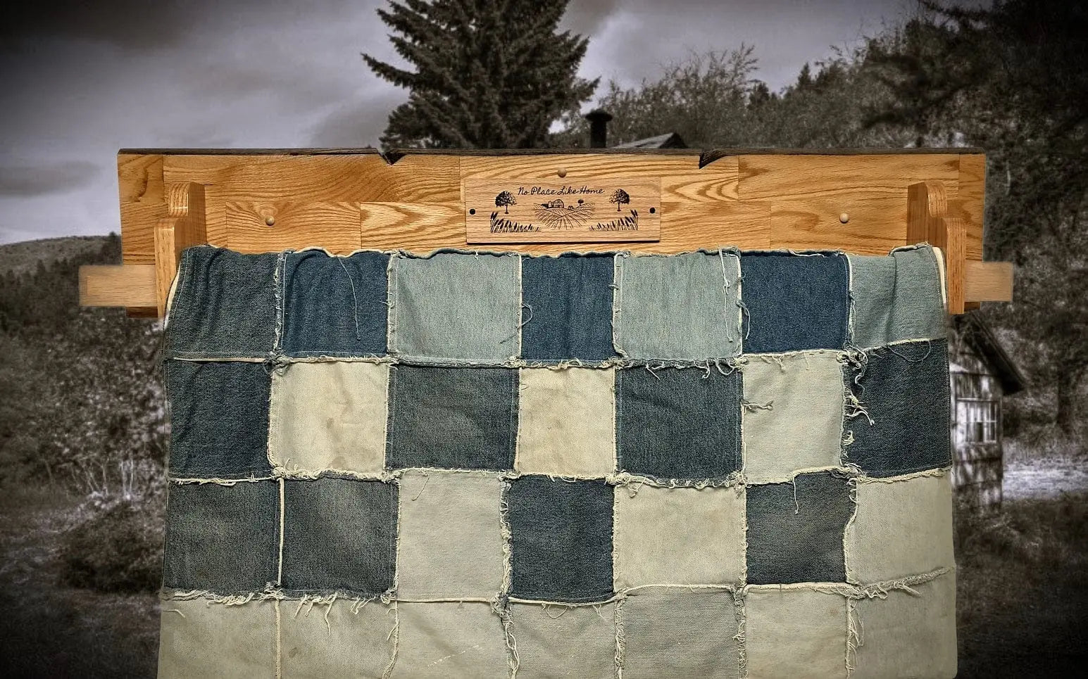 Rustic Cabin Oak Wall-Mounted Quilt Rack: