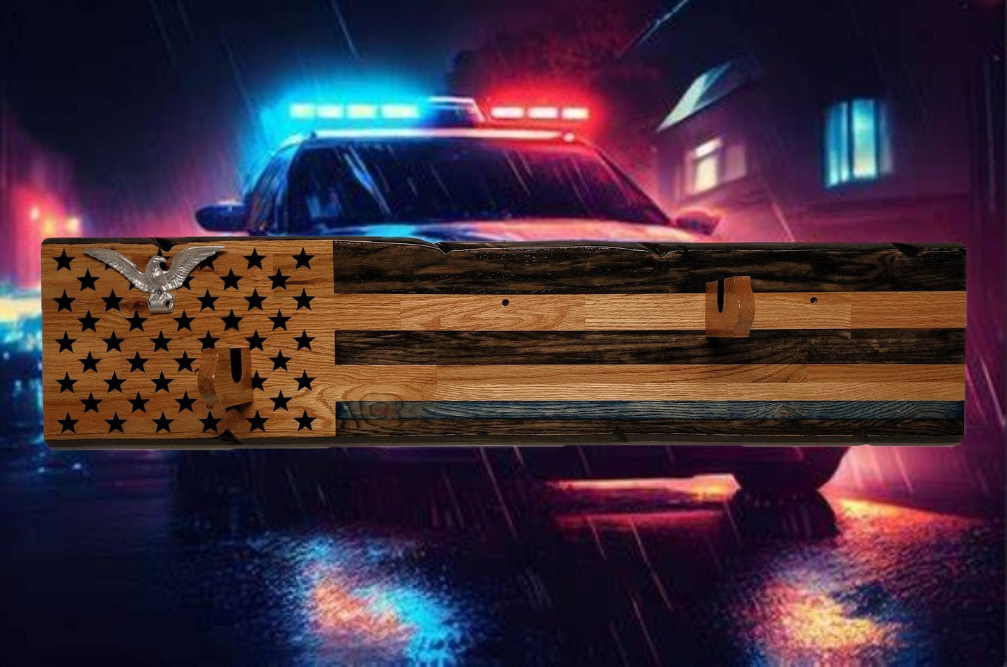 Walker Wood Gifts Rustic Silver Eagle Thin Blue Line Gun Rack Display Rifles and Shotguns A Patriotic Decor Police Officers Gift