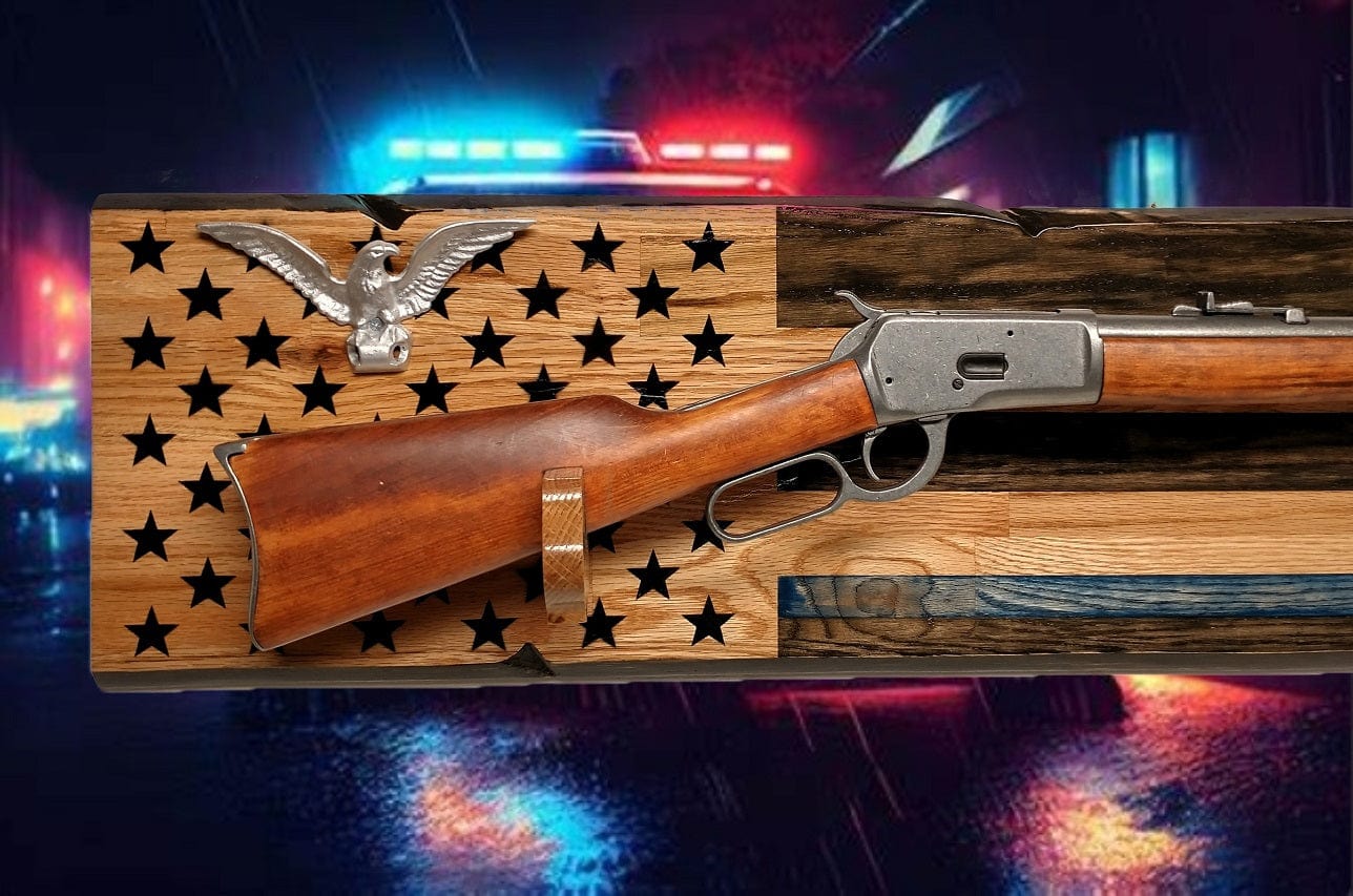 Walker Wood Gifts Rustic Silver Eagle Thin Blue Line Gun Rack Display Rifles and Shotguns A Patriotic Decor Police Officers Gift