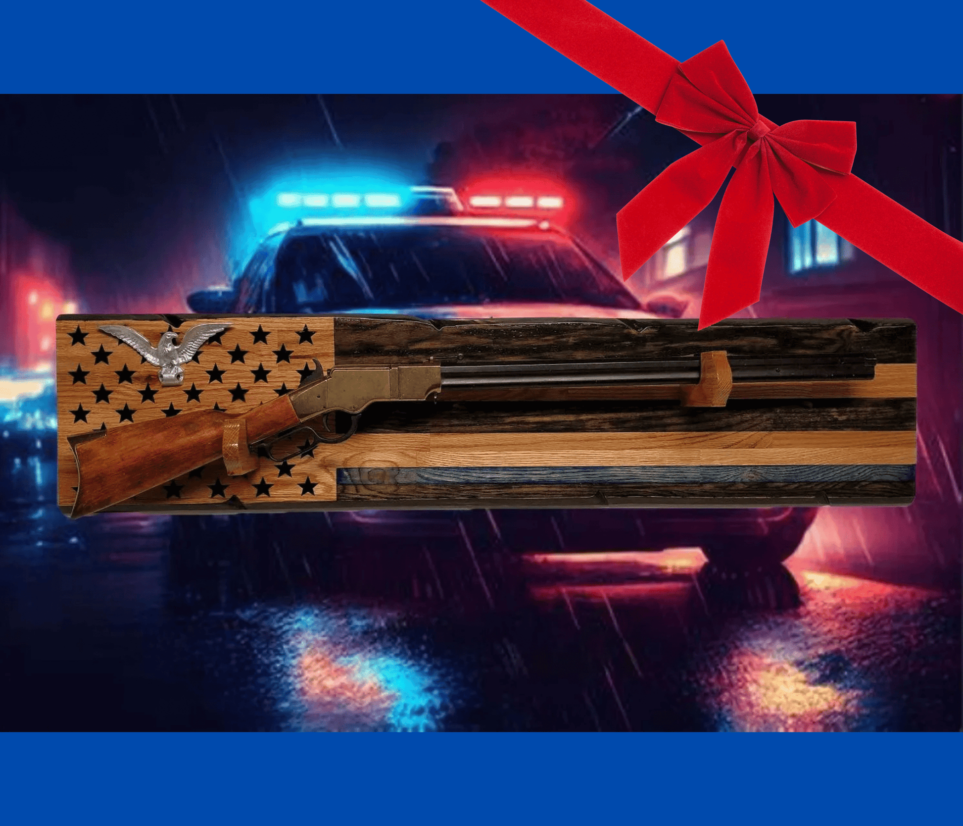 Walker Wood Gifts Rustic Silver Eagle Thin Blue Line Gun Rack Display Rifles and Shotguns A Patriotic Decor Police Officers Gift