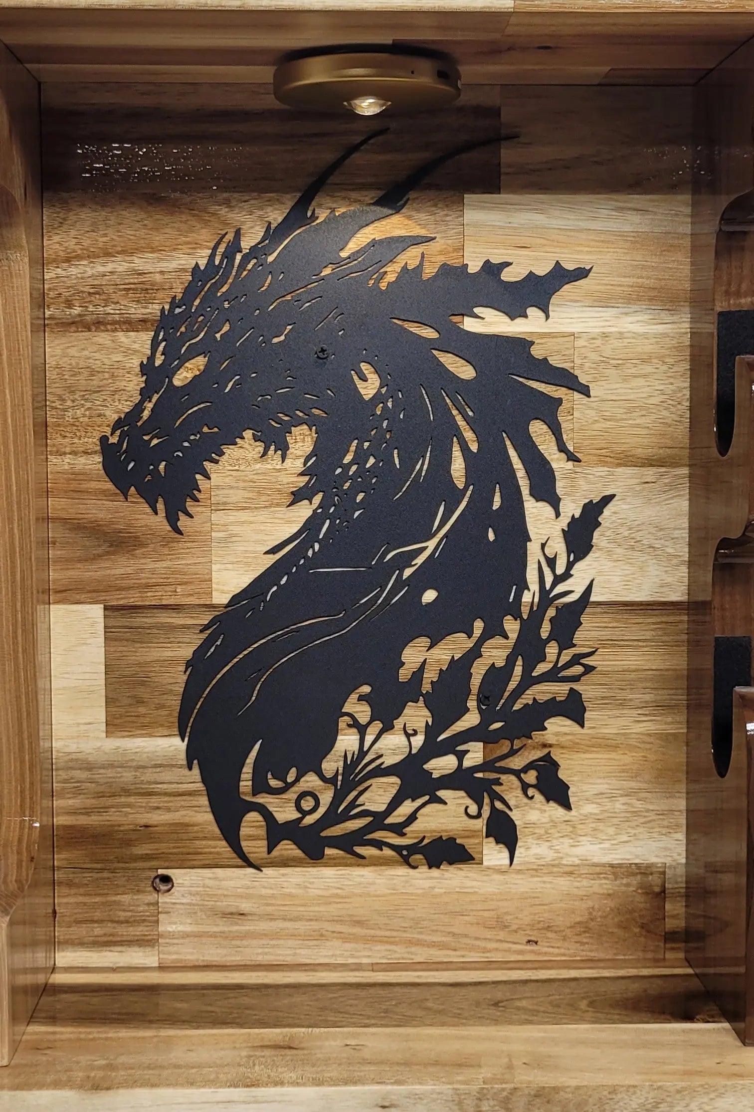 Walker Wood Gifts sword display 2 Tier Acacia Katana Sword Double Shelf Display Wall Rack Dragon Accents Japanese Dojo Gift