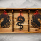 Walker Wood Gifts sword display 2 Tier Acacia Katana Sword Double Shelf Display Wall Rack Dragon Accents Japanese Dojo Gift