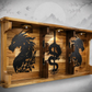 Walker Wood Gifts sword display 2 Tier Acacia Katana Sword Double Shelf Display Wall Rack Dragon Accents Japanese Dojo Gift