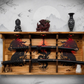 Walker Wood Gifts sword display 2 Tier Acacia Katana Sword Double Shelf Display Wall Rack Dragon Accents Japanese Dojo Gift