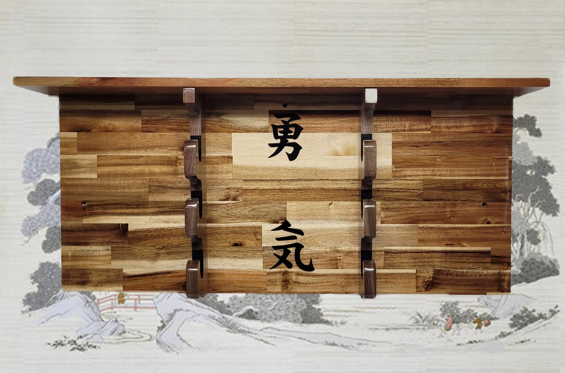 Walker Wood Gifts sword display 3-Tier Acacia Wall Display for Samurai Katana Deep Shelf Dojo Collectors Gift
