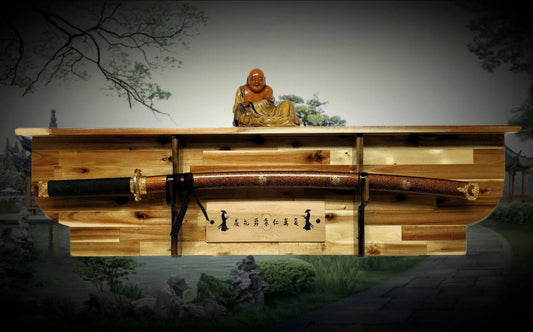 Walker Wood Gifts sword display KATANA BUSHIDO ACACIA Wall Display Samurai Code with Deep Shelf Dojo Collectors Gift (Copy)
