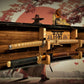 Walker Wood Gifts sword display Rustic 2 Tier Katana Sword Wall Display With Shelf Bushido Kanji Code Martial Arts Collectors Gift