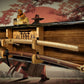 Walker Wood Gifts sword display Rustic 2 Tier Katana Sword Wall Display With Shelf Bushido Kanji Code Martial Arts Collectors Gift