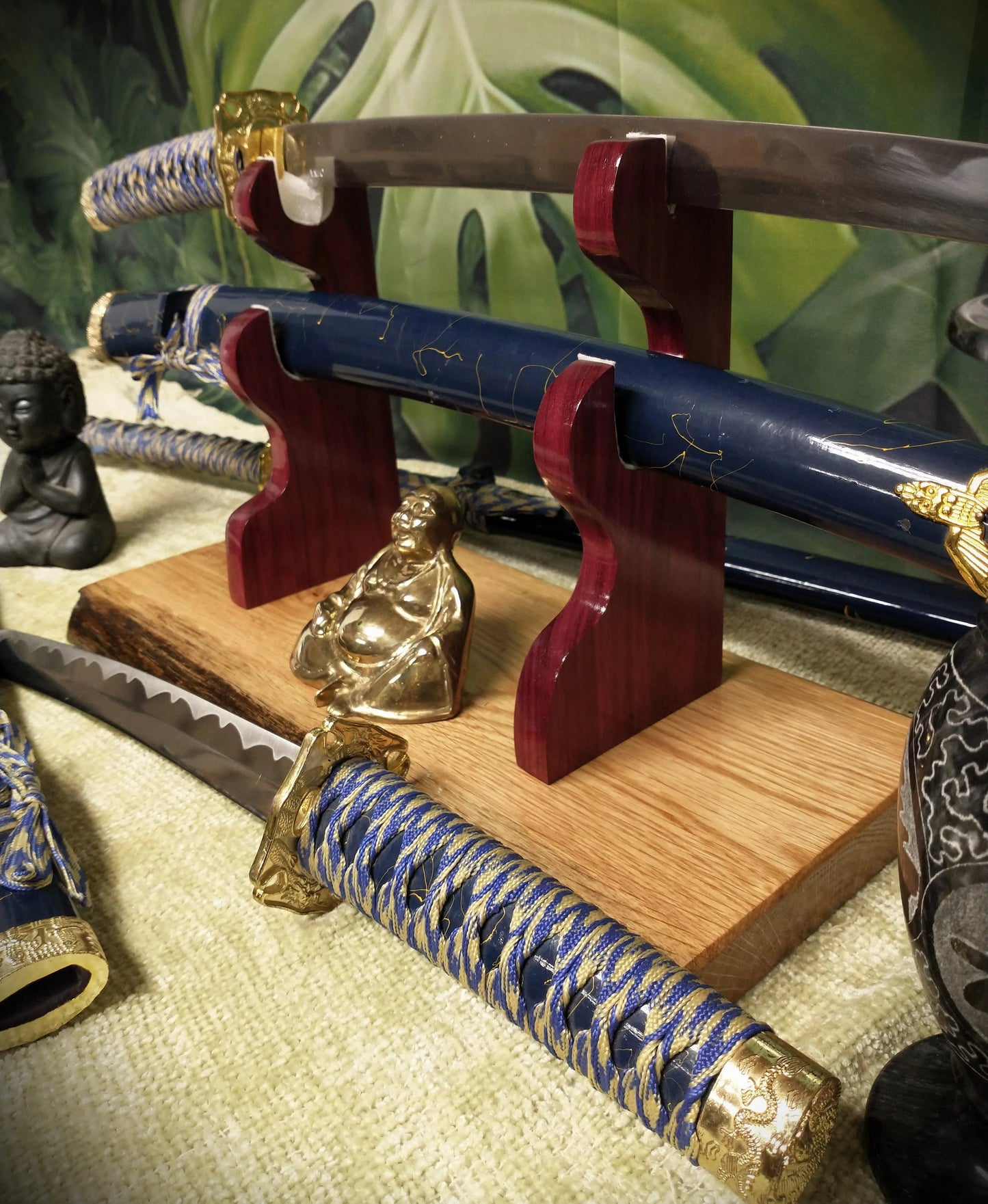 Walker Wood Gifts sword display Rustic Live Edge Sword and Sheath Oak Purple Heart Display Stand Samurai Military Collectors Gift