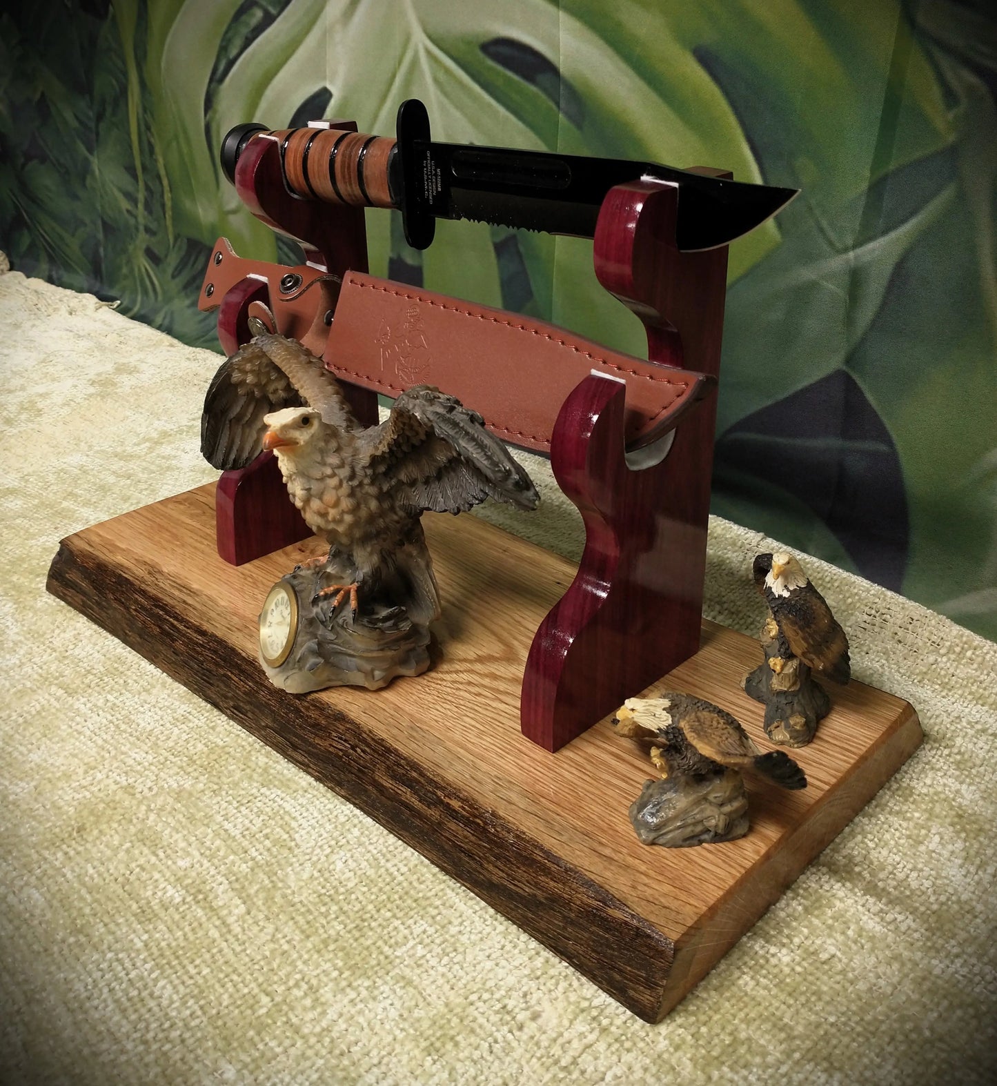 Walker Wood Gifts sword display Rustic Live Edge Sword and Sheath Oak Purple Heart Display Stand Samurai Military Collectors Gift