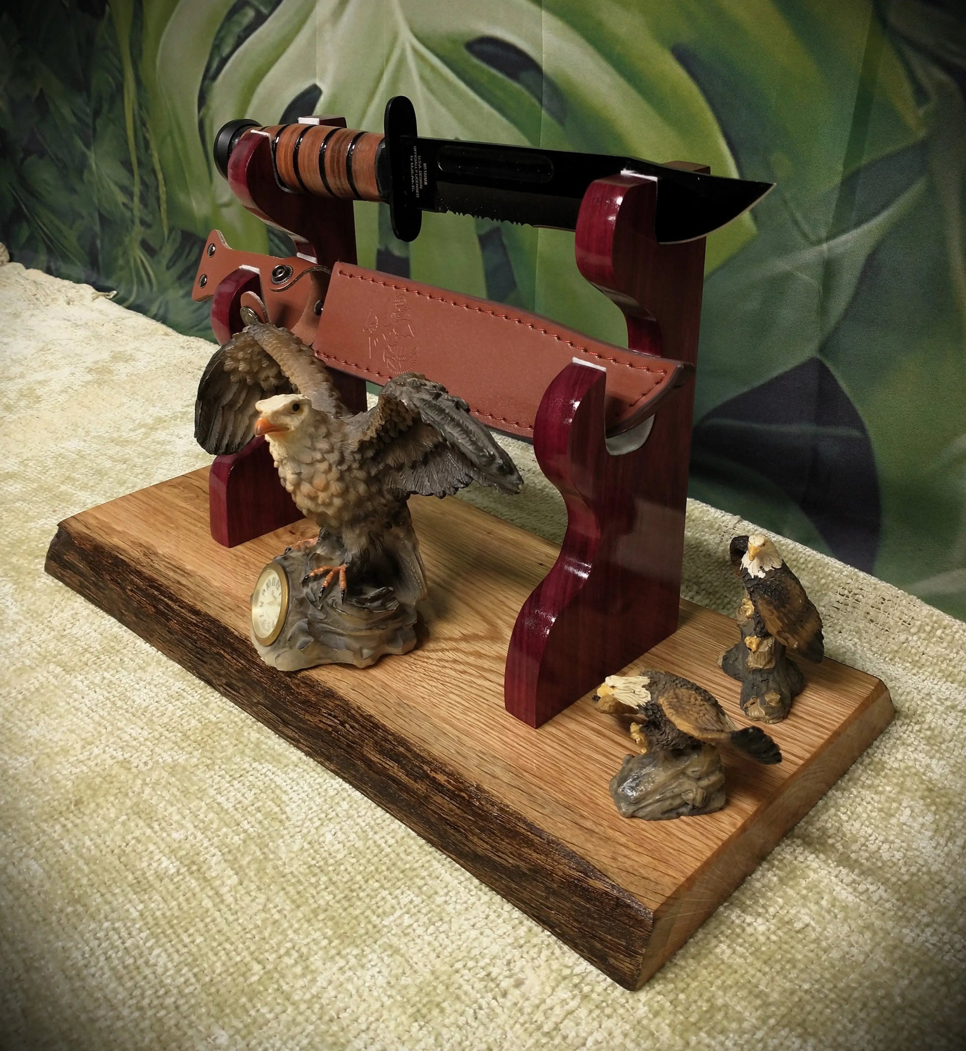 Walker Wood Gifts sword display Rustic Live Edge Sword and Sheath Oak Purple Heart Display Stand Samurai Military Collectors Gift