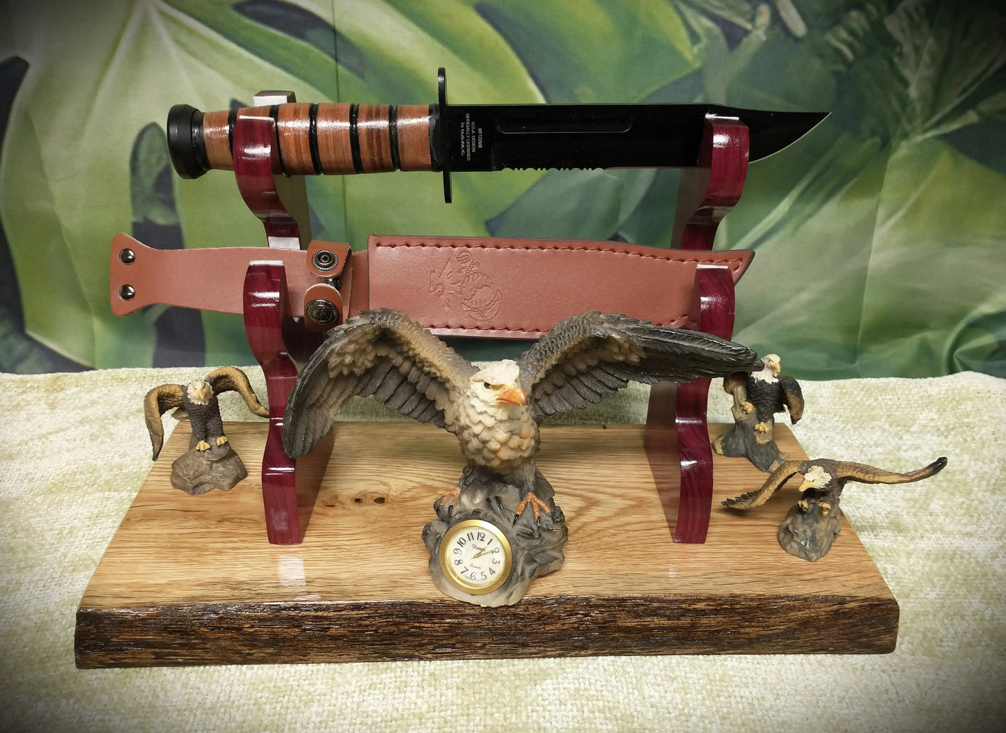 Walker Wood Gifts sword display Rustic Live Edge Sword and Sheath Oak Purple Heart Display Stand Samurai Military Collectors Gift