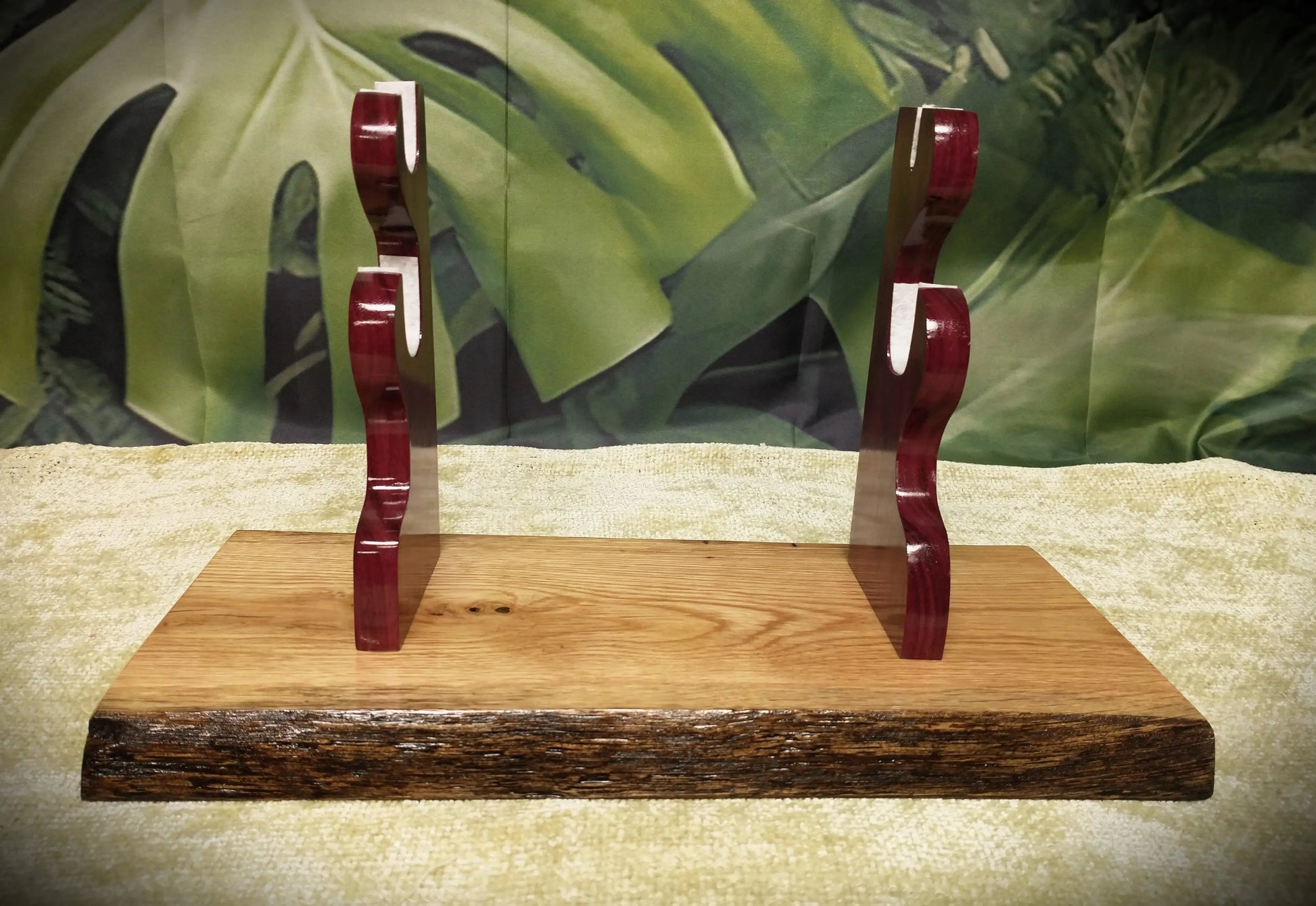 Walker Wood Gifts sword display Rustic Live Edge Sword and Sheath Oak Purple Heart Display Stand Samurai Military Collectors Gift