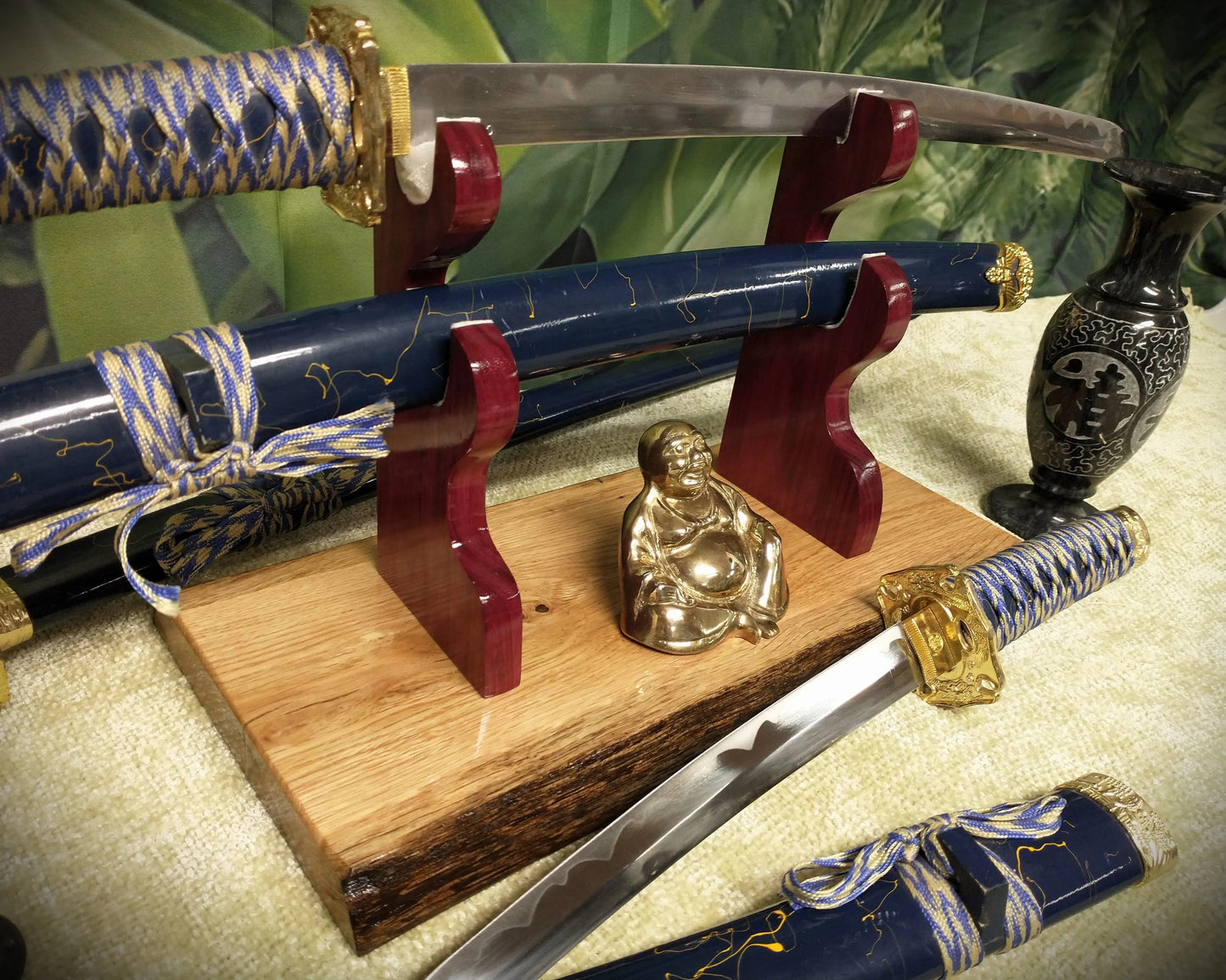 Walker Wood Gifts sword display Rustic Live Edge Sword and Sheath Oak Purple Heart Display Stand Samurai Military Collectors Gift