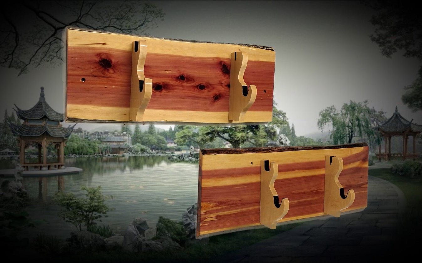 Walker Wood Gifts sword display Rustic Live Edge Sword N Sheath Duo Red Cedar Wall Sword Display Collectors Gift