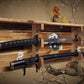 Walker Wood Gifts sword display Traditional 2-Tier Acacia Katana Wall Display Shelf with Yin Yang & White Dragons