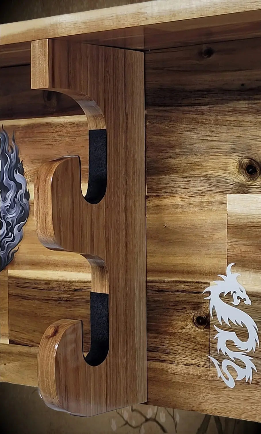 Walker Wood Gifts sword display Traditional 2-Tier Acacia Katana Wall Display Shelf with Yin Yang & White Dragons