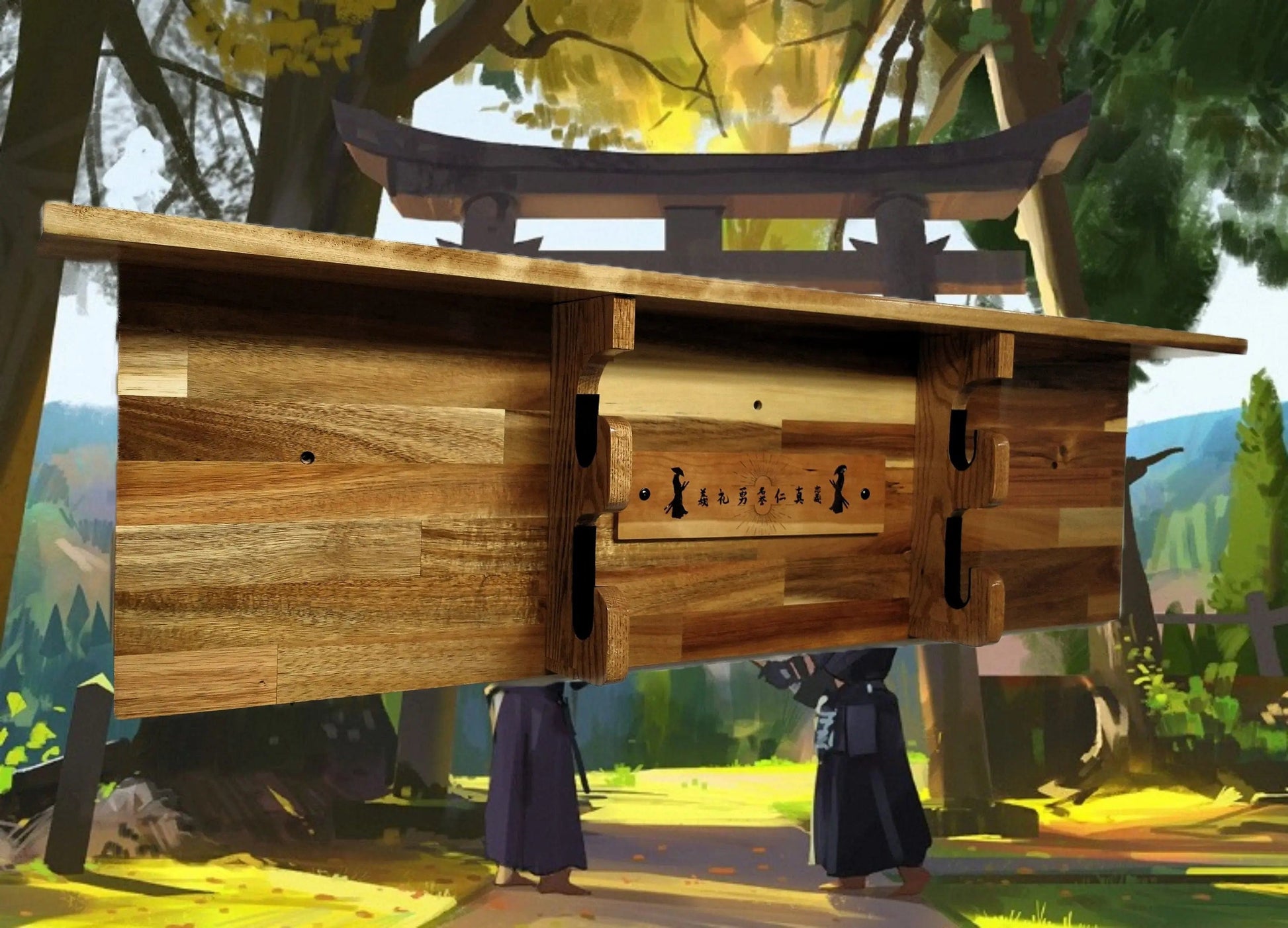 Walker Wood Gifts sword display TRADITIONAL KATANA BUSHIDO Acacia Wall Display Samurai Code with Deep Shelf Dojo Collectors Gift