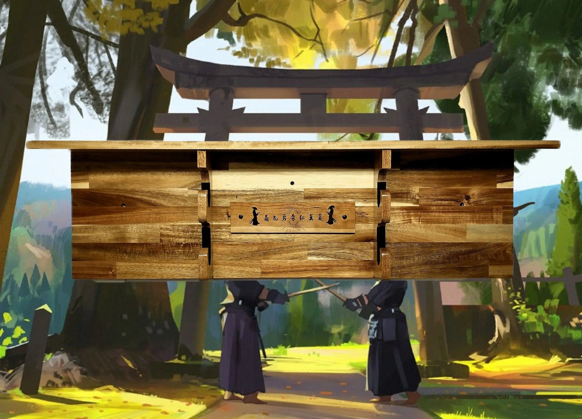 Walker Wood Gifts sword display TRADITIONAL KATANA BUSHIDO Acacia Wall Display Samurai Code with Deep Shelf Dojo Collectors Gift