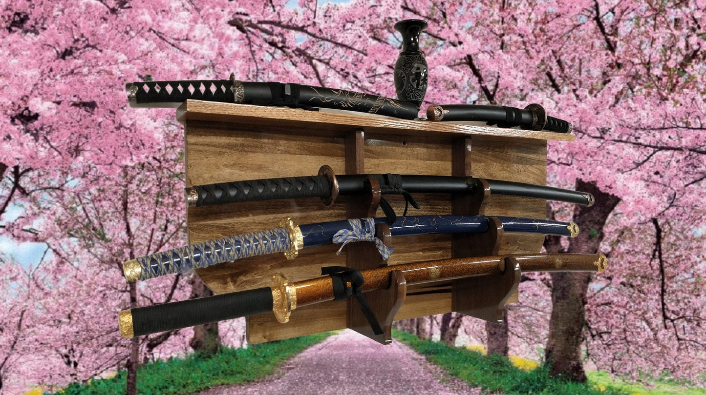 Walker Wood Gifts sword display Traditional Walnut Aspen 3-Tier Traditional Katana Sword Wall Display Shelf A Perfect Gift Military Samurai Collectors