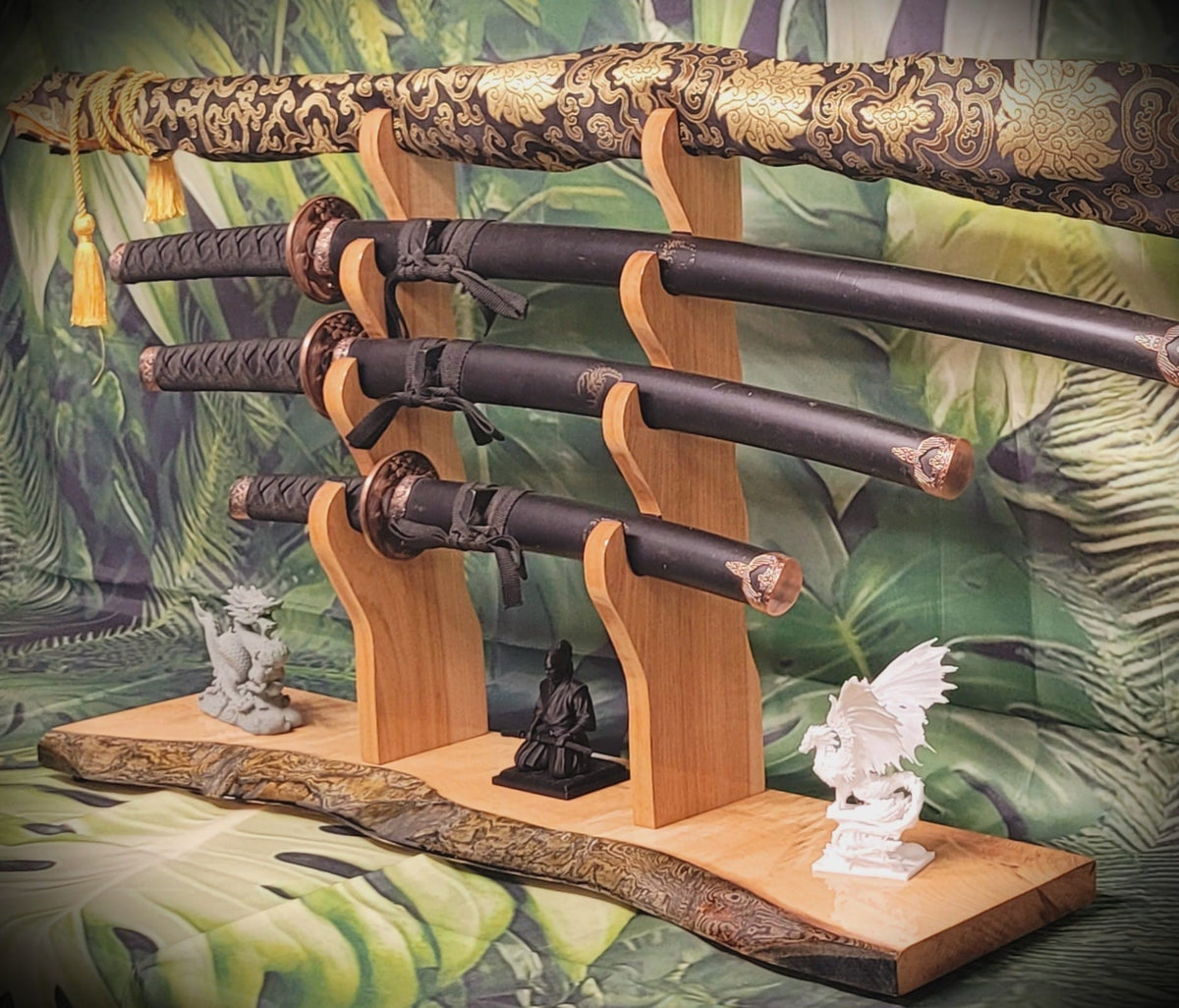 Walker Wood Gifts sword stands 4-Tier Samurai Sword Stand | Handcrafted Live Edge Professional Maple & Brazilian Cherry Display