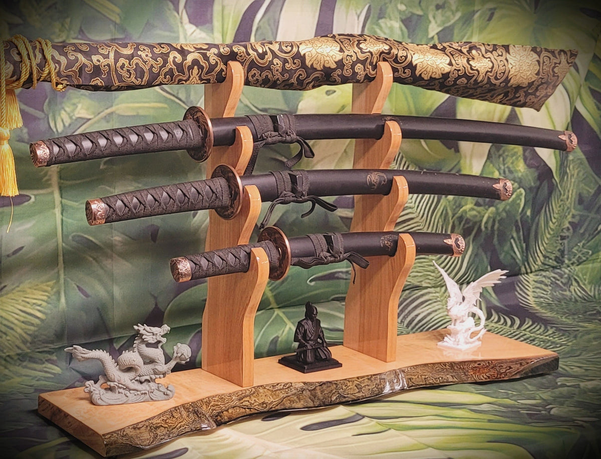 Walker Wood Gifts sword stands 4-Tier Samurai Sword Stand | Handcrafted Live Edge Professional Maple & Brazilian Cherry Display