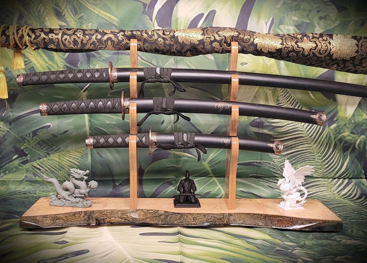 Walker Wood Gifts sword stands 4-Tier Samurai Sword Stand | Handcrafted Live Edge Professional Maple & Brazilian Cherry Display