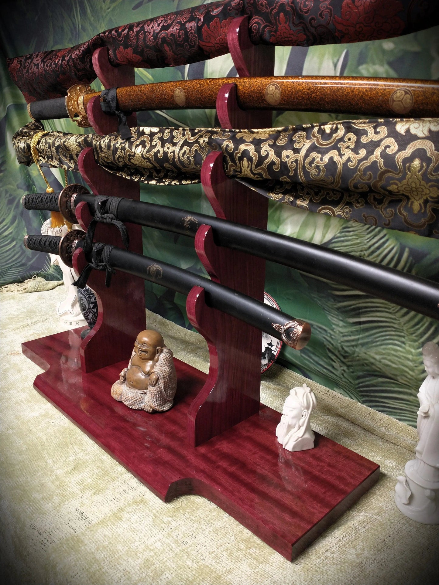 Walker Wood Gifts sword stands Beautiful 5 Tier Purple Heart Katana Wakizashi Sword Display Stand A Perfect Gift for Martial Arts Collectors Dojo Enthusiasts