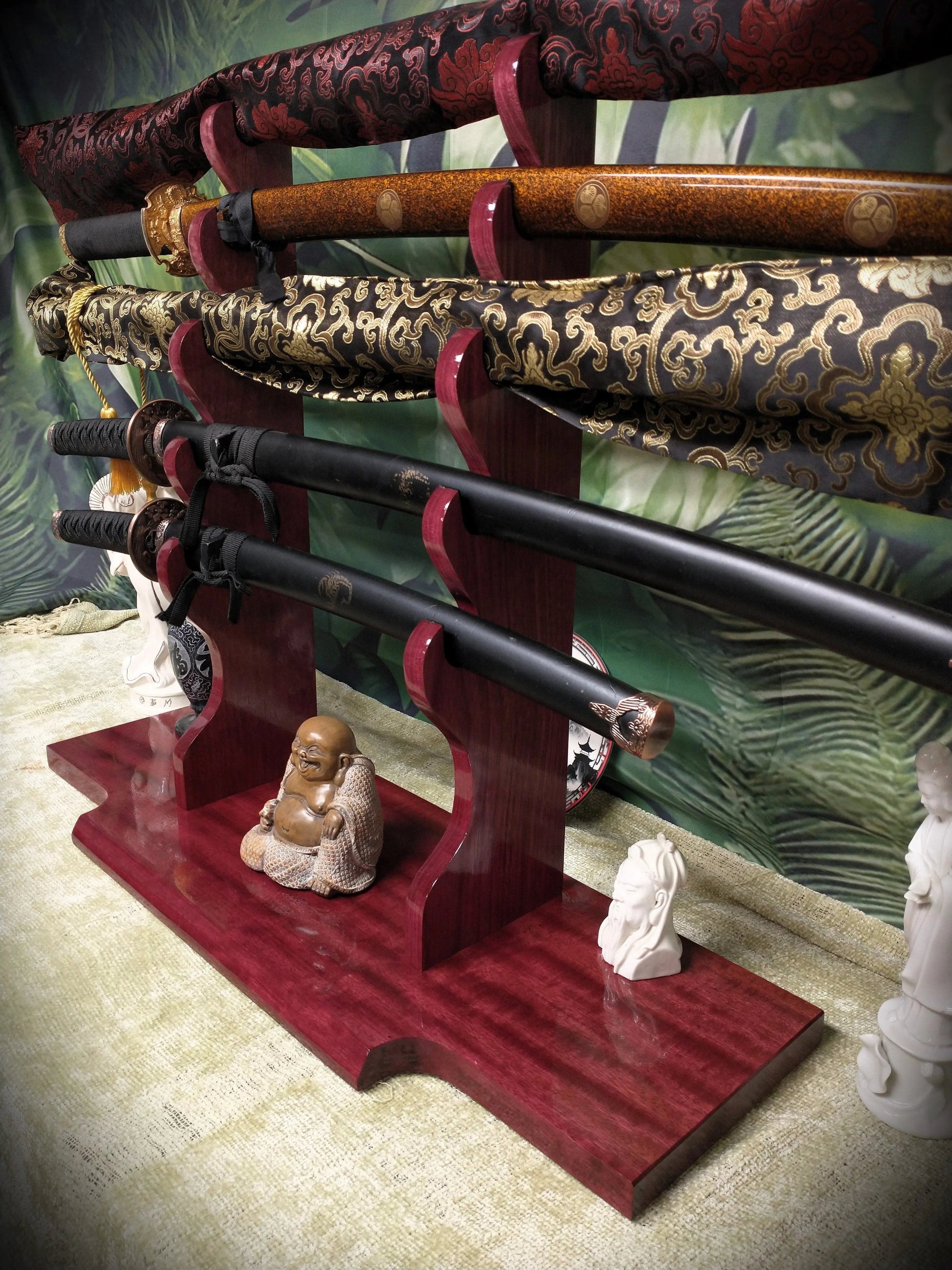 Walker Wood Gifts sword stands Beautiful 5 Tier Purple Heart Katana Wakizashi Sword Display Stand A Perfect Gift for Martial Arts Collectors Dojo Enthusiasts
