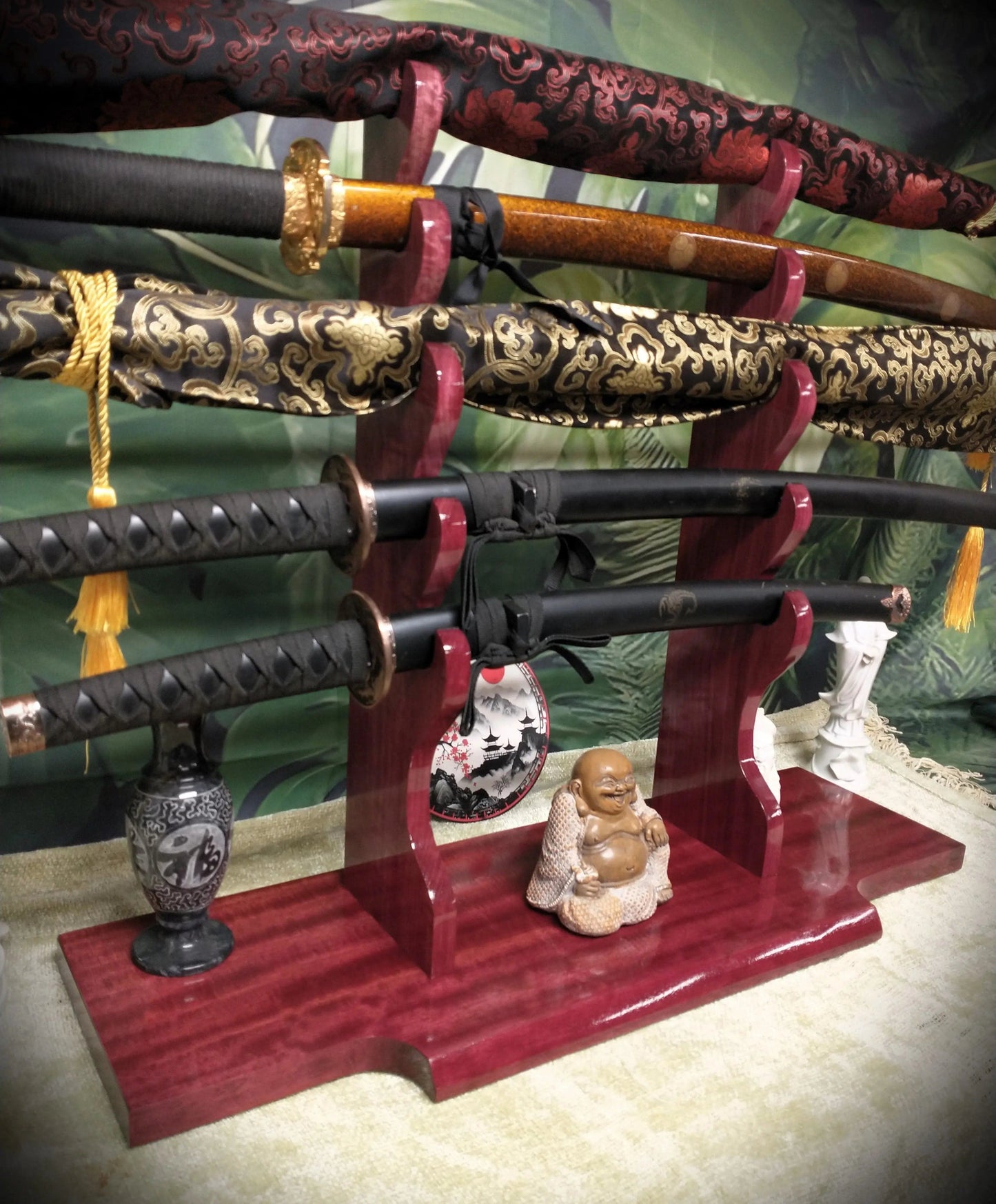 Walker Wood Gifts sword stands Beautiful 5 Tier Purple Heart Katana Wakizashi Sword Display Stand A Perfect Gift for Martial Arts Collectors Dojo Enthusiasts