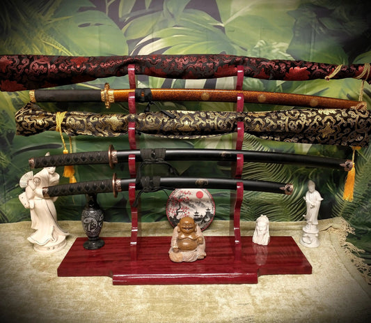 Walker Wood Gifts sword stands Beautiful 5 Tier Purple Heart Katana Wakizashi Sword Display Stand A Perfect Gift for Martial Arts Collectors Dojo Enthusiasts