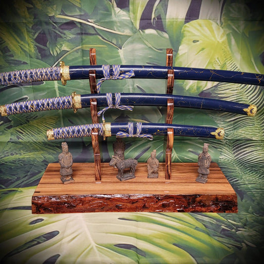 Walker Wood Gifts sword stands Exotic Live Edge 3-Tier Patagonia Rosewood Katana Sword Display Stand – A Perfect Gift for Dojo Martial Arts Collectors