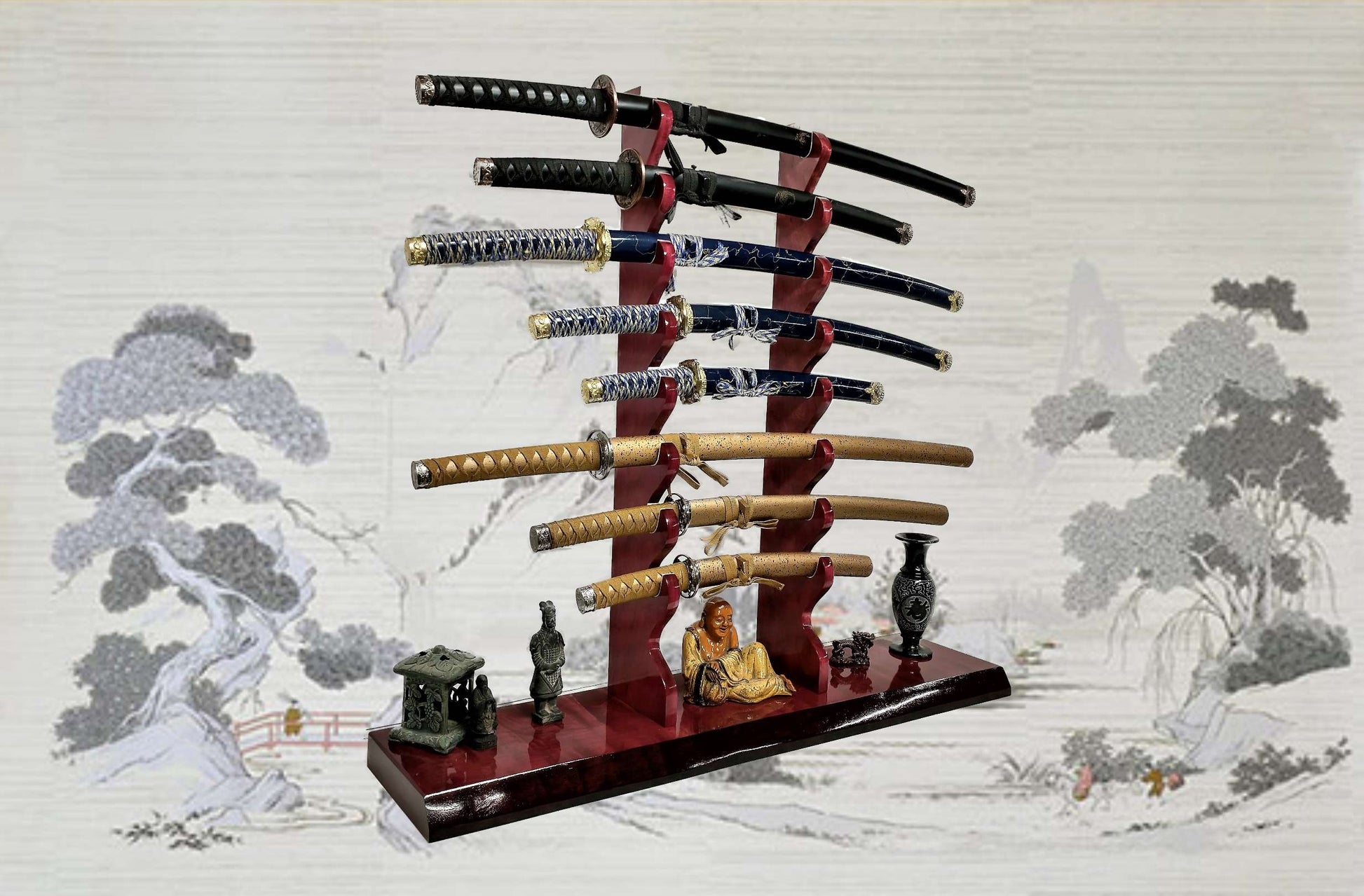 Walker Wood Gifts sword stands Large Professional 8-Tier Katana Sword Stand Quartersawn Purpleheart Collectors Gift