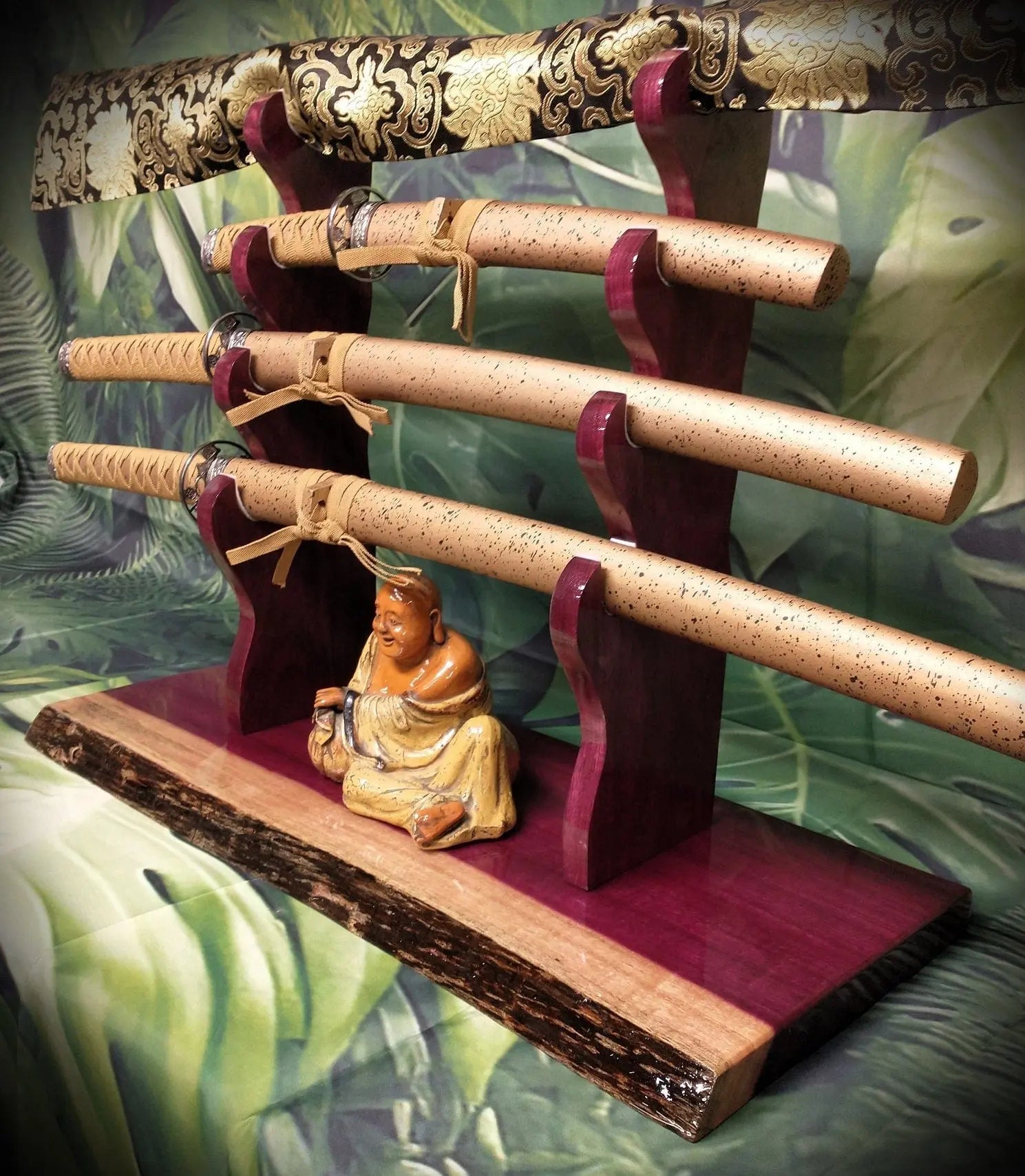 LIVE EDGE 4 Tier Purple Heart Katana Wakizashi Sword Display Stand A