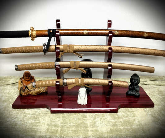 Walker Wood Gifts sword stands LIVE EDGE Purple Heart 4 Tier Katana Wakizashi Sword Display Stand A Perfect Gift for Martial Arts Collectors Dojo Enthusiasts