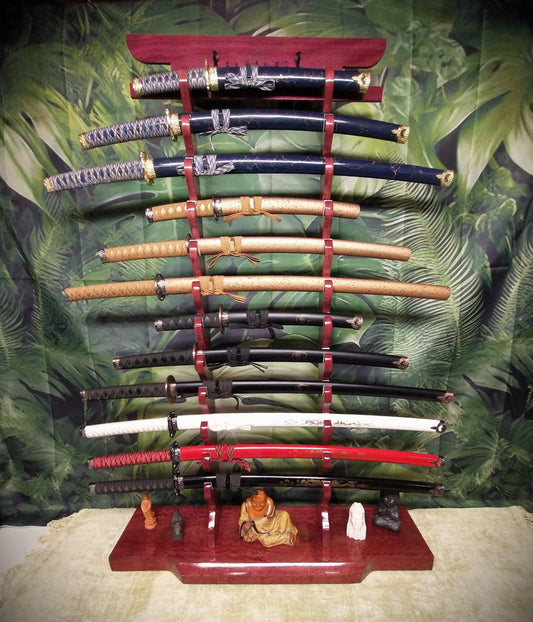 Walker Wood Gifts sword stands Professional 12 Tier Purple Heart Katana Wakizashi Sword Stand Display Dojo Martial Arts Collectors Gift