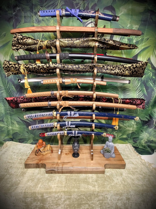 Walker Wood Gifts sword stands Professional 23 Tier Ambrosia Maple and Poplar Katana Wakizashi Sword Stand Display Dojo Martial Arts Collectors Gift