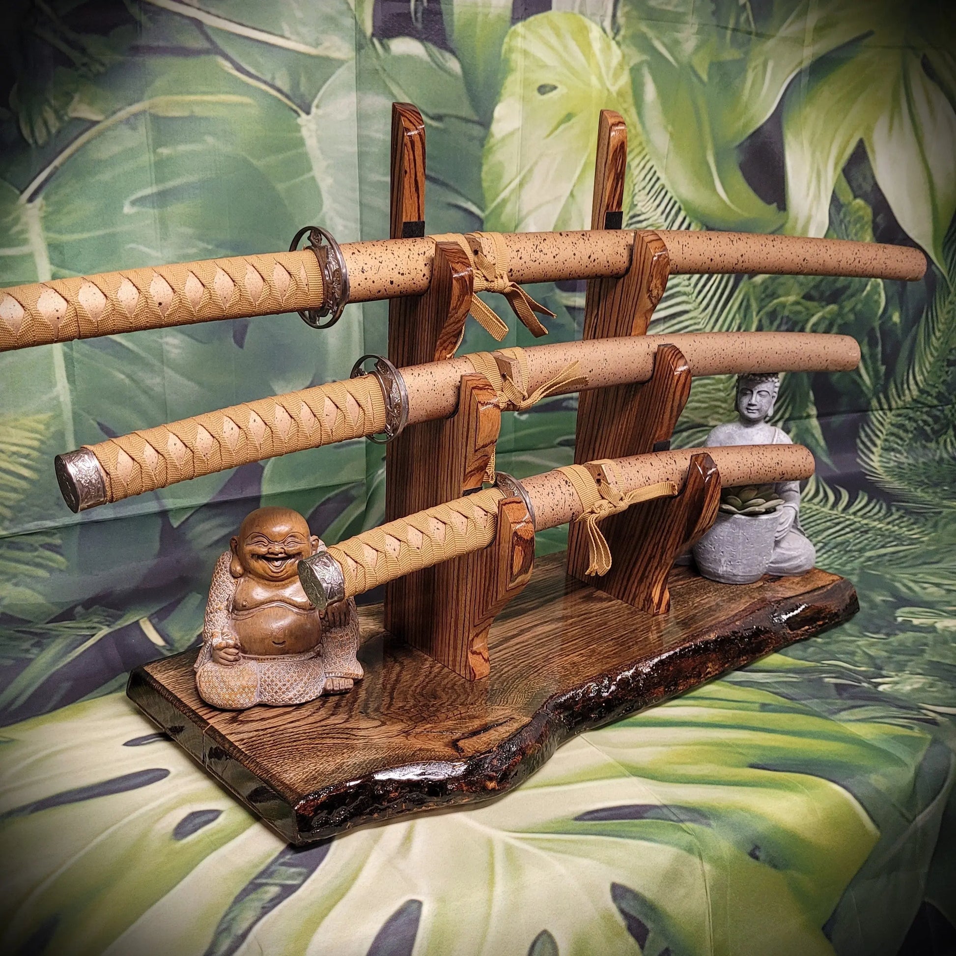 Rustic Live Edge 3 Tier Oak Zebra Wood Sword Display Stand Great Collectors Gift Walker Wood Gifts