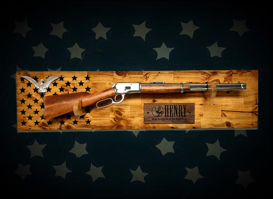 Walker Wood Gifts Traditional 50 Black Star Lever Action Silver Eagle Henry Gun Rack Display Rifle Knotty Pine Cabin Décor Collectors Gift